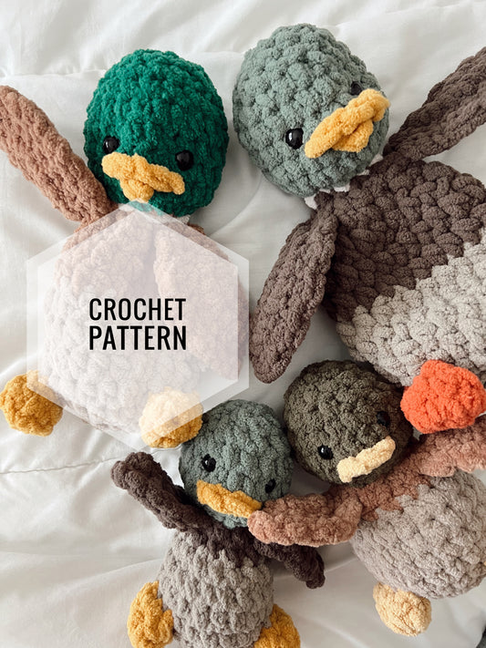 Mozzy  + Birdie The Mallards Crochet Snuggler and Bitsy Pattern