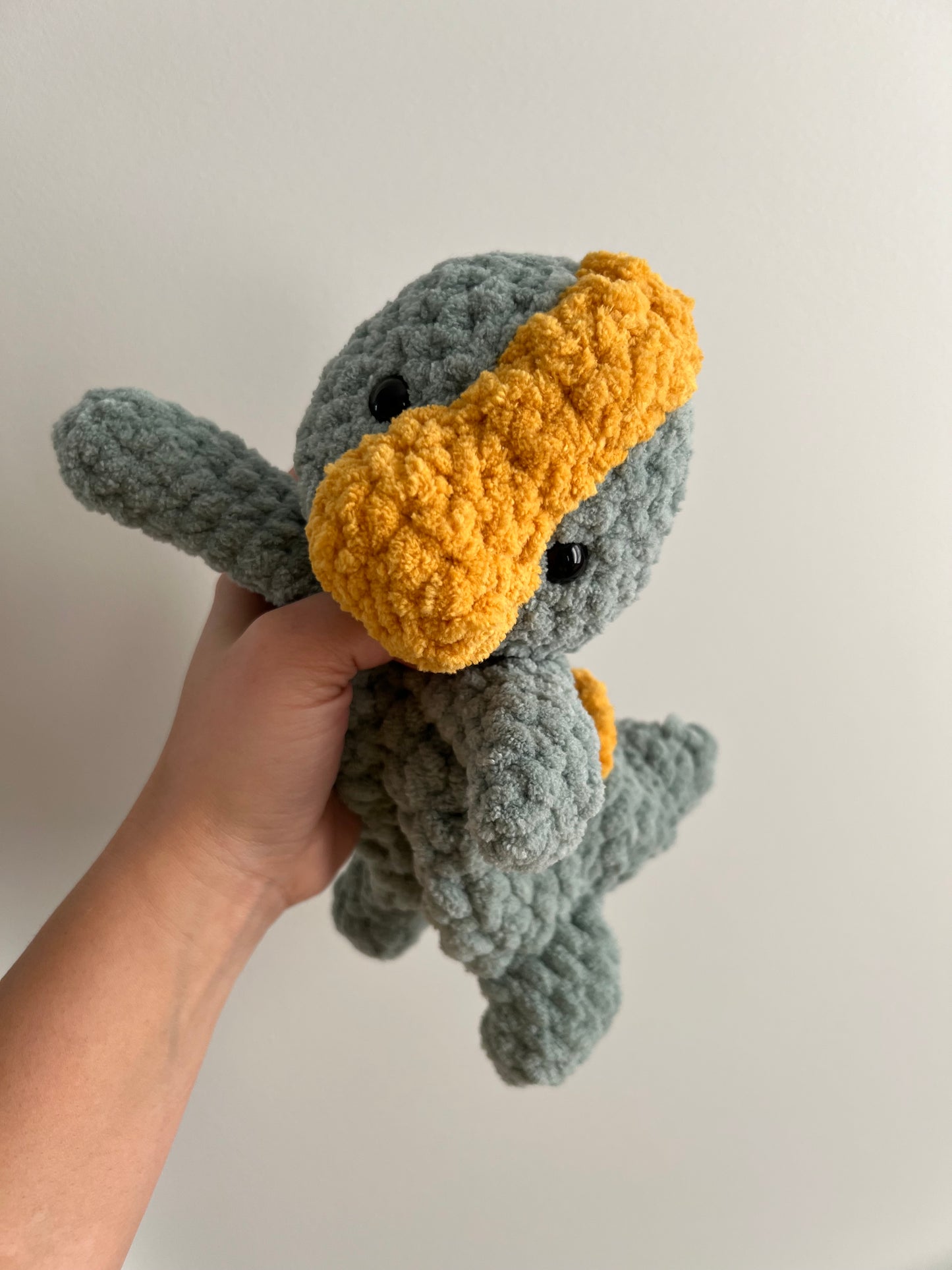 Pacey The Parasaurolophus Crochet snuggler pattern