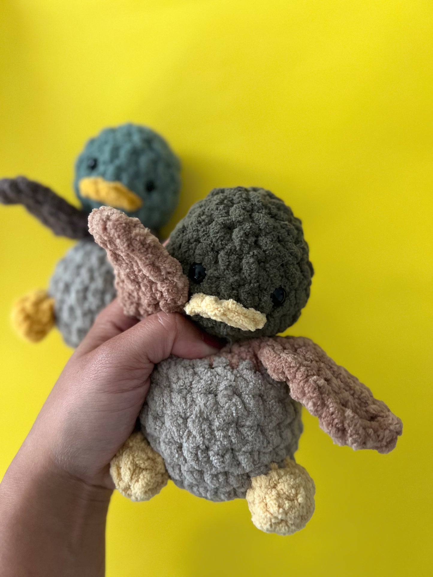 Mozzy  + Birdie The Mallards Crochet Snuggler and Bitsy Pattern