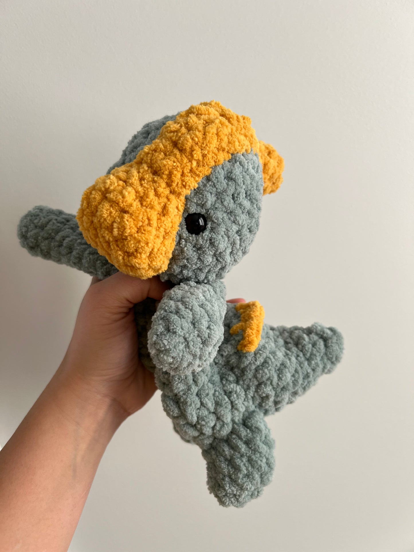 Pacey The Parasaurolophus Crochet snuggler pattern